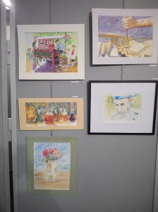 exposition collective des artistes du moulin octobre2015 "Bouquet de roses" aquarelle pascale coutoux
