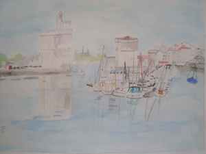 Port de la Rochelle vu du quai aquarelle 30/40 cms