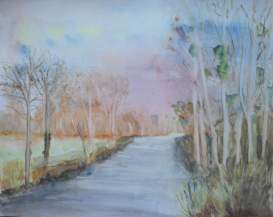 "rivière et bouleaux en hiver" aquarelle pascale coutoux