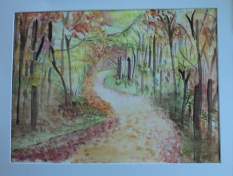 petit chemin dans un sous-bois en automne aquarelle * pascale coutoux