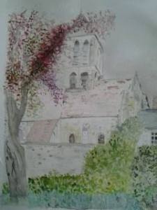église de Montgeroult Aquarelle 30/40 cm
