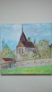 église de Villiers Adam Tableau peint à l'huile sur toile 40x40 cm Pascale Coutoux
