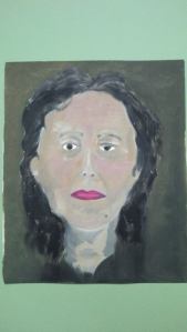 autoportrait devant un miroir réalisé à l'huile sur carton toilé Pascale Coutoux