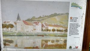 La Frette Octave Linet (1870-1962) "Octave Linet a peint de nombreux tableaux de villages du Val d'oise, dont cette vue de l'église.Son reflet et sa situation explique pourquoi La Frette a été décrite par : un clocher au bord de l'eau."