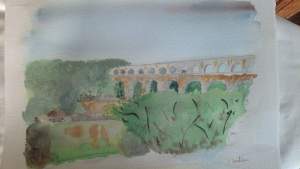 "Le pont du gard" aquarelle pascale coutoux
