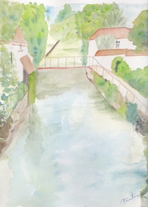 rivière de village aquarelle pascale coutoux