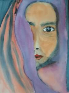 femme au foulard violet aquarelle pascale coutoux