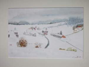 village dans la neige aquarelle