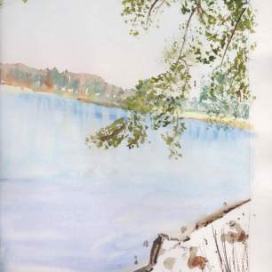 bord de lac en hiver aquarelle