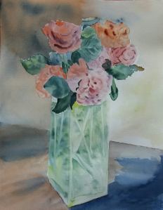 bouquet de roses aquarelle 30x40 cm